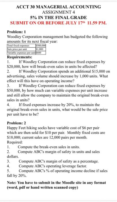  please submit complete solutions... $1,000 ACCT 30 MANAGERIAL ACCOUNTING ASSIGNMENT 4