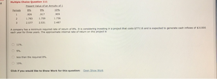 help! timed test Multiple Choice Question 111 Present Value of an