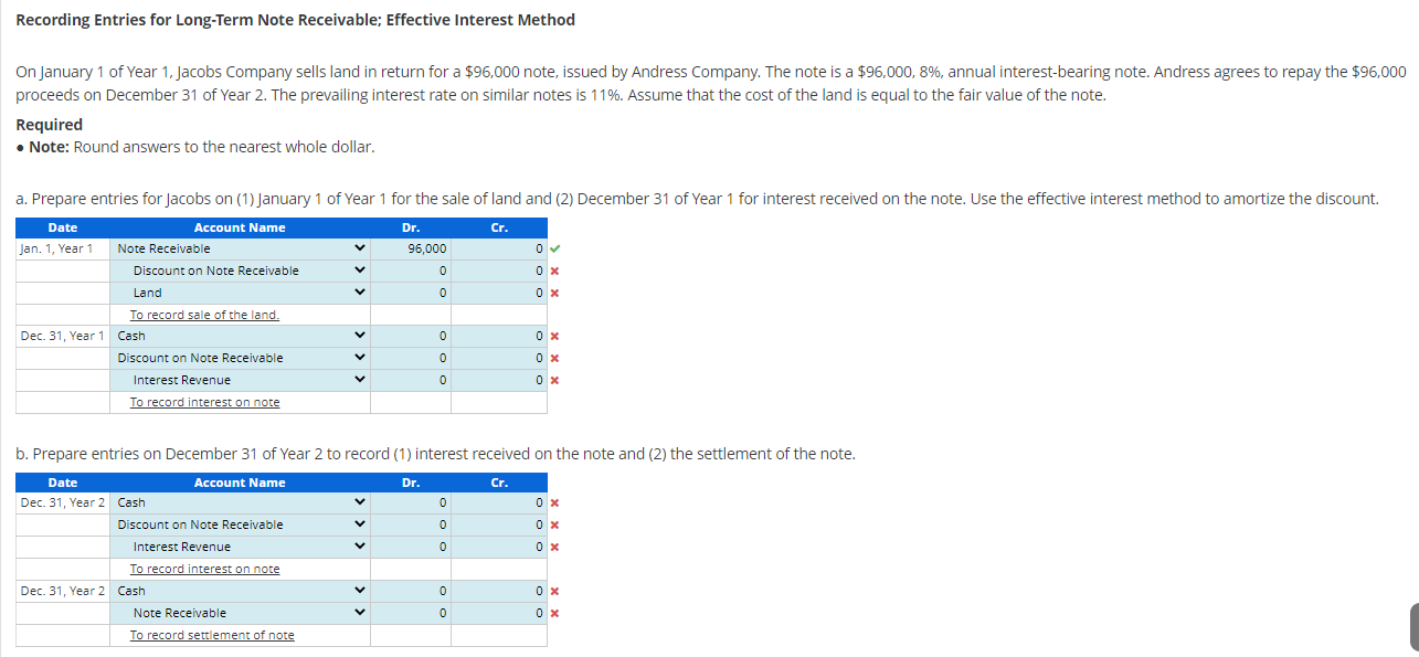  Recording Entries for Long-Term Note Receivable; Effective Interest Method On January