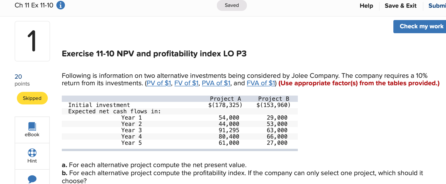  Ch 11 Ex 11-10 Saved Help Save & Exit Submi Check