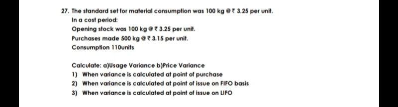 Asap 27. The standard set for material consumption was 100 kg @?