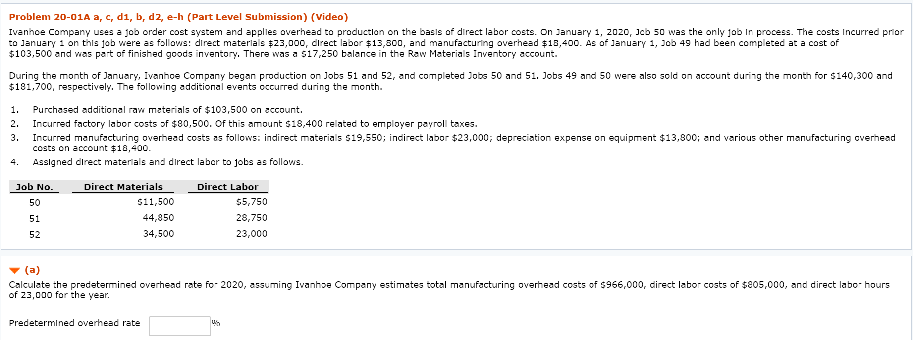  Problem 20-01A a, c, di, b, d2, e-h (Part Level Submission)