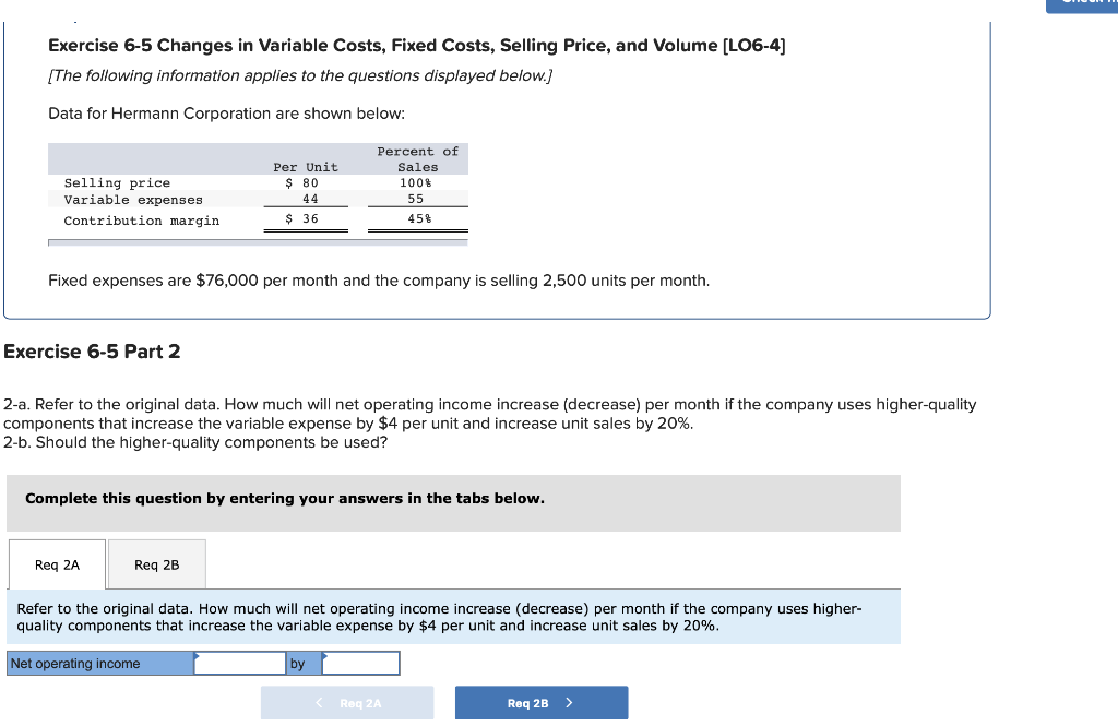 for Hermann Corporation are shown below: Per Unit $ 80 Percent of