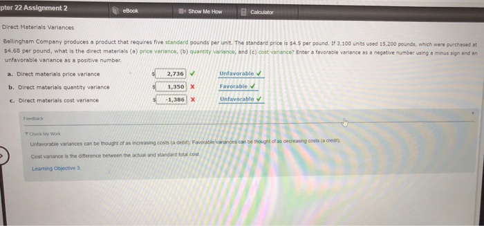  pter 22 Assignment 2 eBook Show Me How Calculator Direct Materials