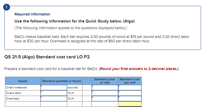  Requlred Information Use the following information for the Quick Study below.