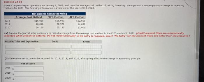 please complete both A, B & C Exercise 22-02 Sweet Company
