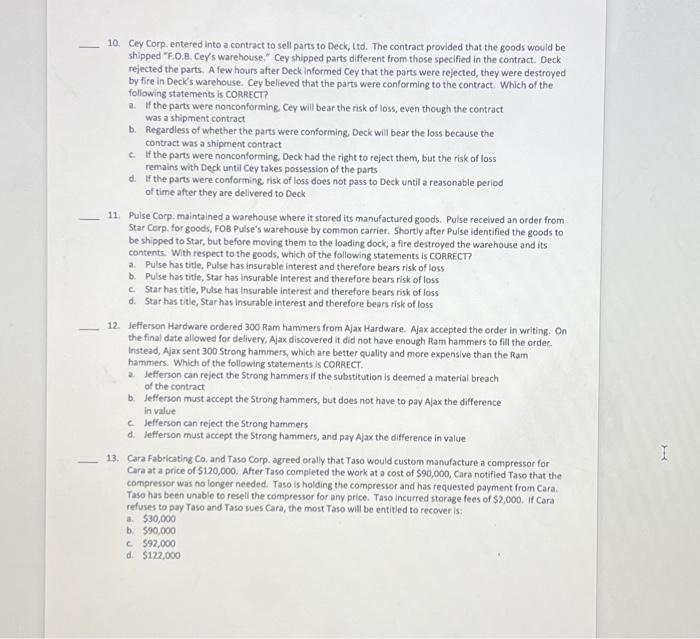 goods would be shipped "F.O.B. Cey's warehouse," Cey shipped parts different from