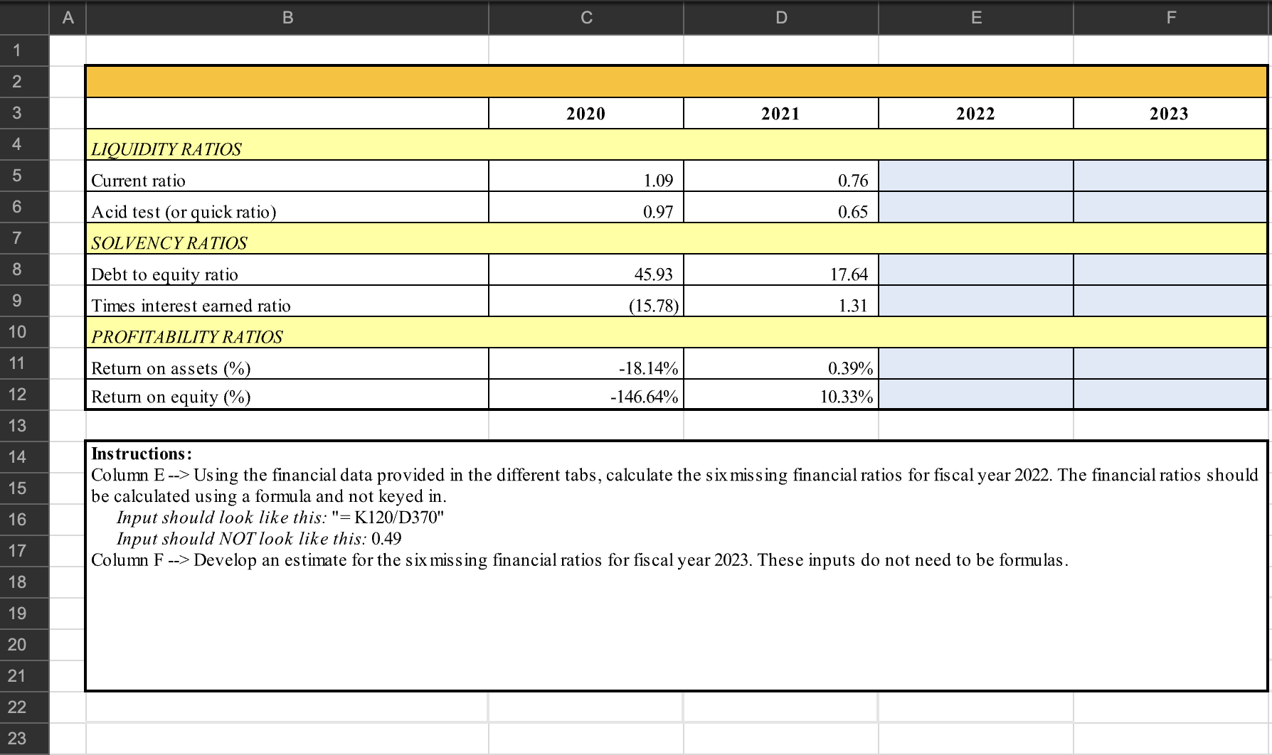 Find the Solvency Ratios using the instructions below and the data. Please