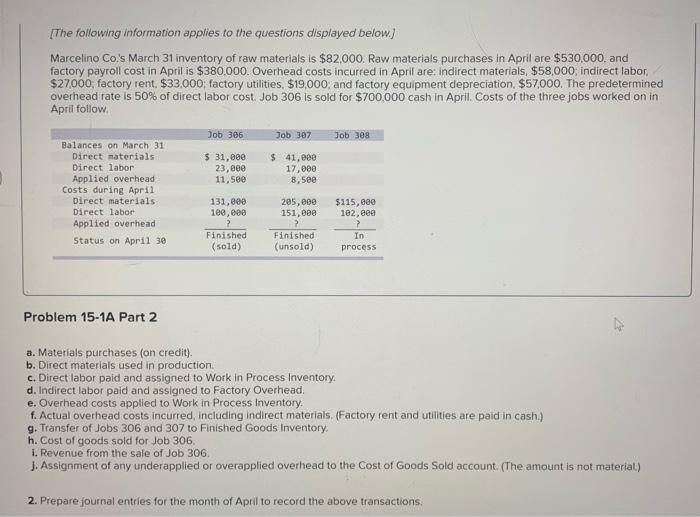 questions displayed below.) Marcelino Co.'s March 31 inventory of raw materials is