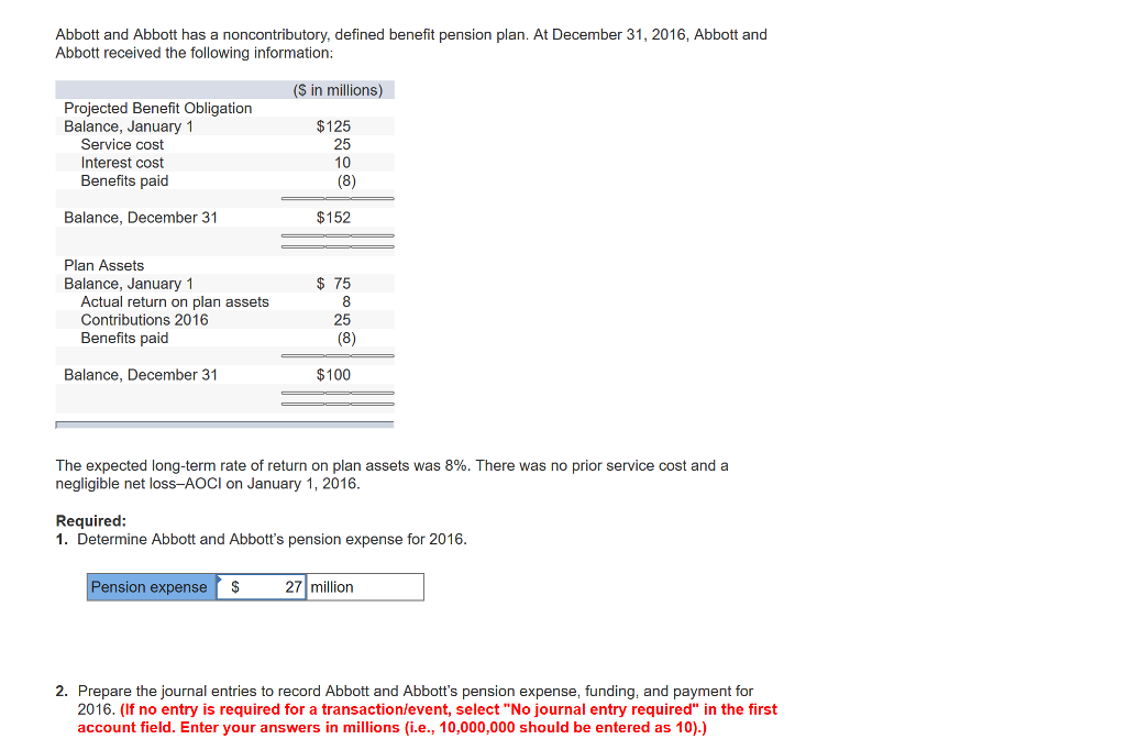  Abbott and Abbott has a noncontributory, defined benefit pension plan. At
