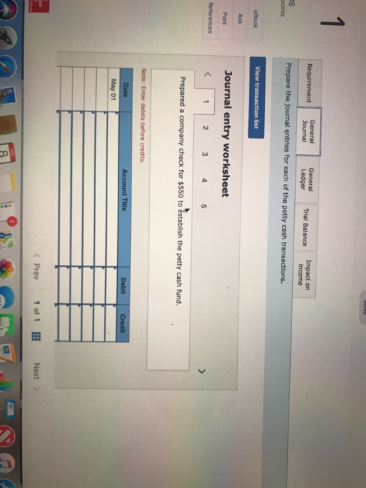 check for $550 to establish the petty cash fund a company check