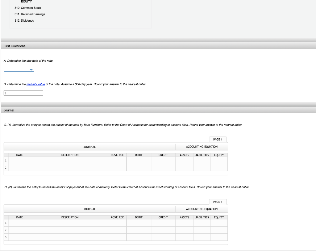 20 to Bork Furniture Company on account Required: A. Determine the due