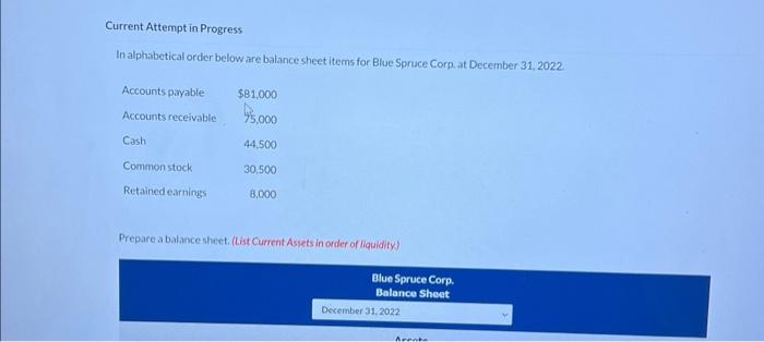  Current Attempt in Progress In alphabetical order below are balance sheet