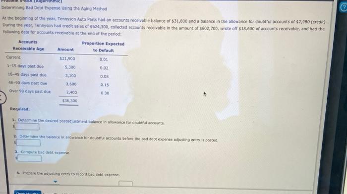  @ Determining Bad Debt Expense Using the Aging Method At the