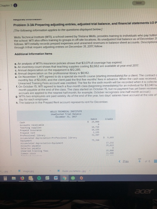  hapter 3 Problem 3-3A Preparing adjusting entries, adjusted trial balance, and