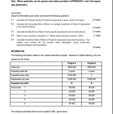 Note: Where applicable, use the present value tables provided in APPENDICES