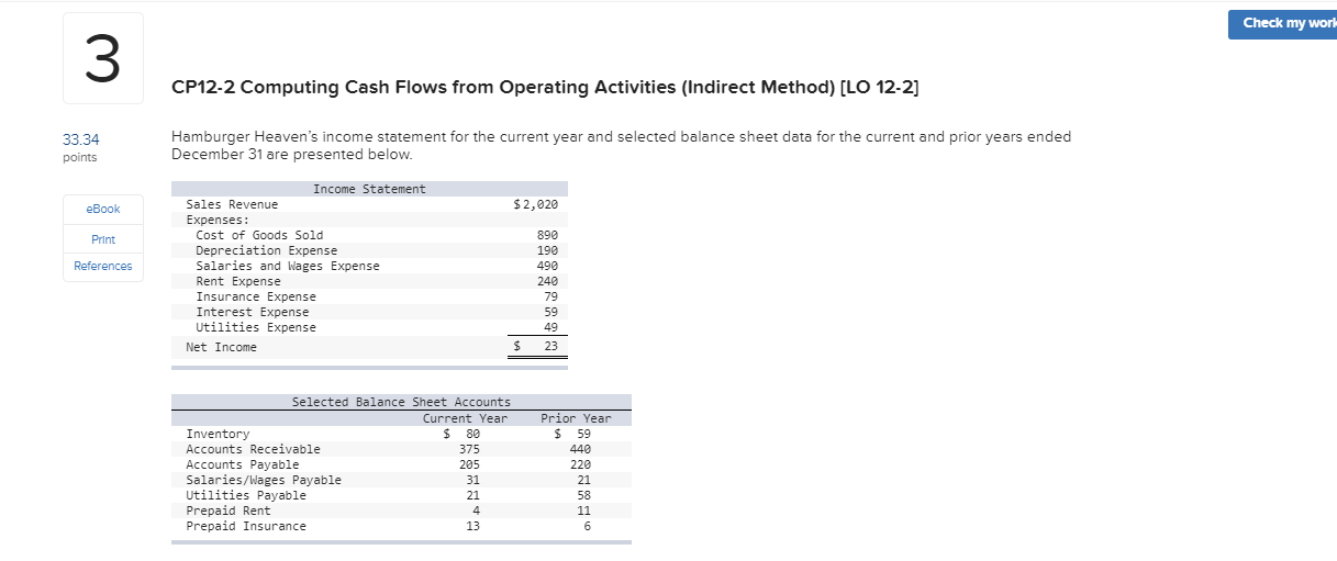 Check my work CP12-2 Computing Cash Flows from Operating Activities (Indirect
