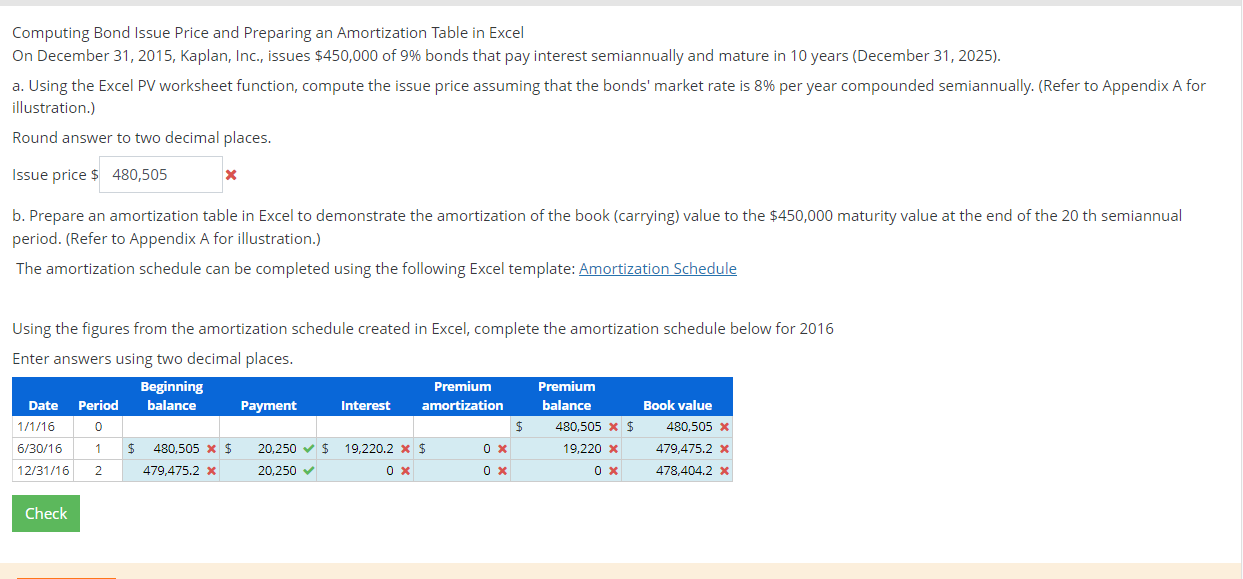  Computing Bond Issue Price and Preparing an Amortization Table in Excel