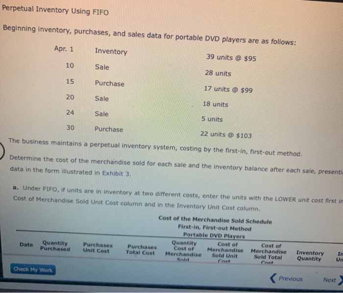  "erpetual Inventory Using FIFO Beginning inventory, purchases, and sales data for