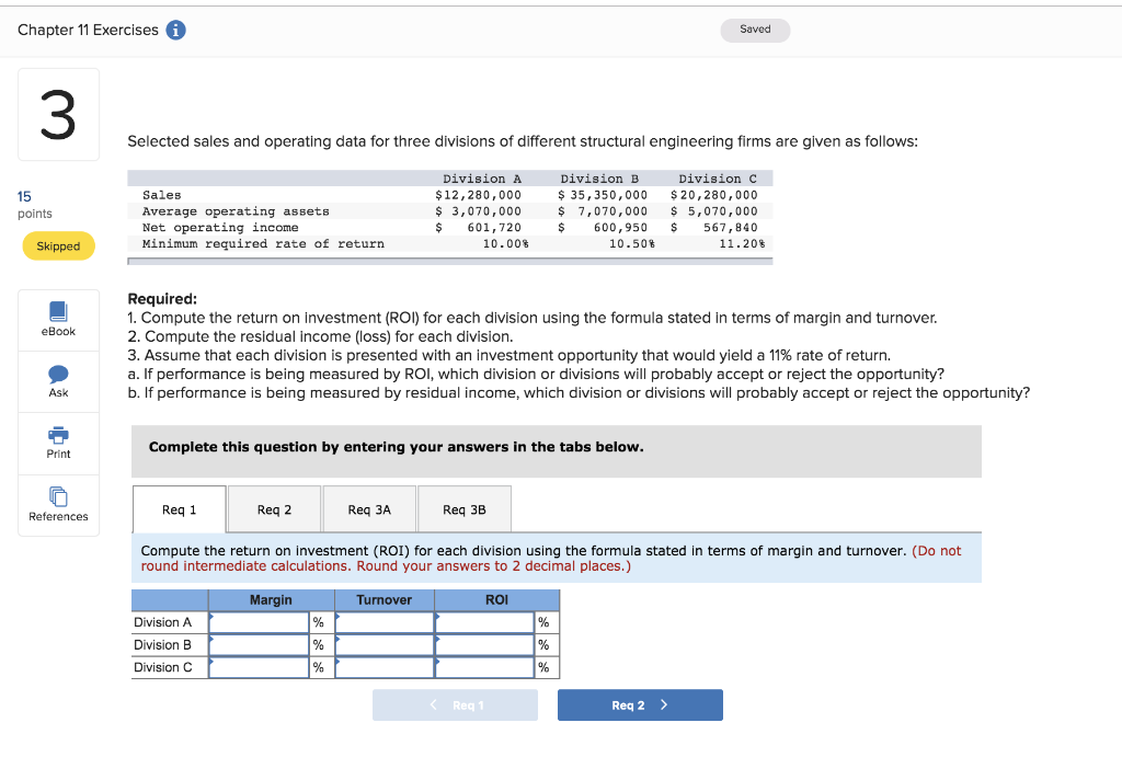  Chapter 11 Exercises Saved 3 Selected sales and operating data for