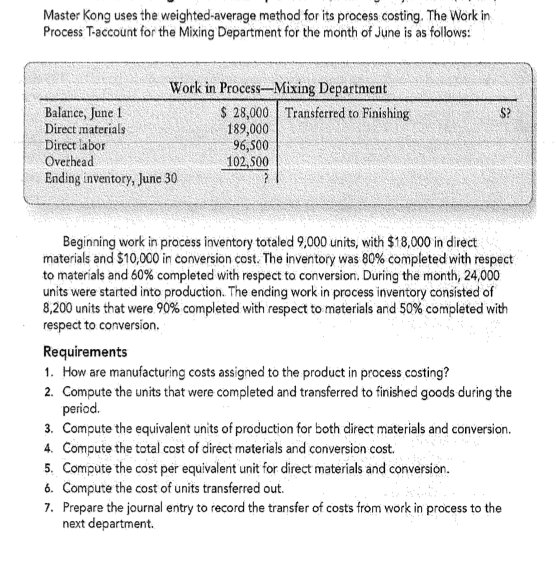  Master Kong uses the weighted-average method for its process costing. The