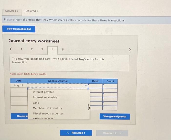 transactions. Journal entry worksheet Sydney pays Troy for the amount owed. Troy