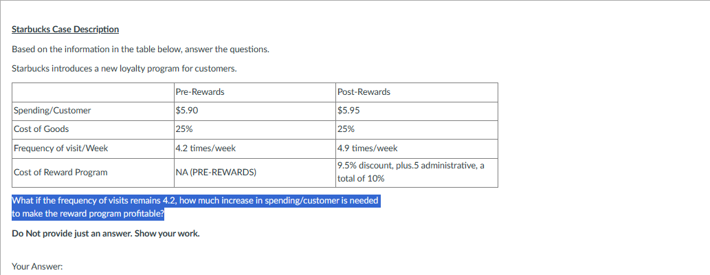  Starbucks Case Description Based on the information in the table below,