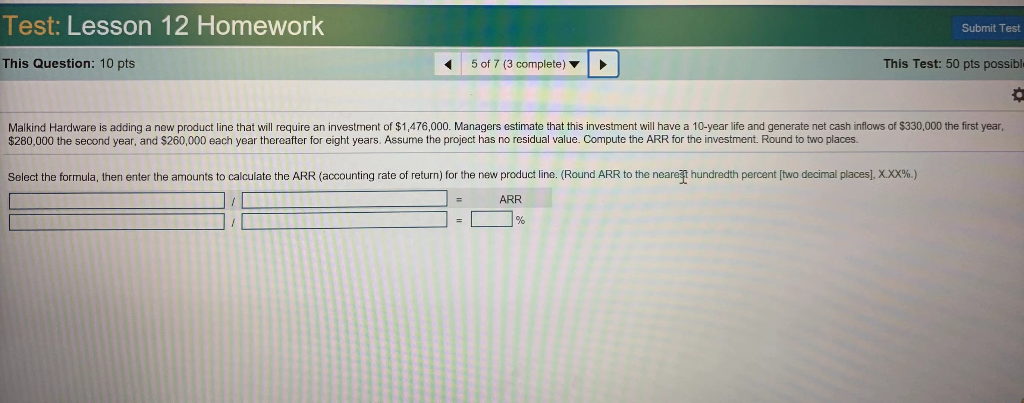 Test: Lesson 12 Homework Submit Test This Question: 10 pts This