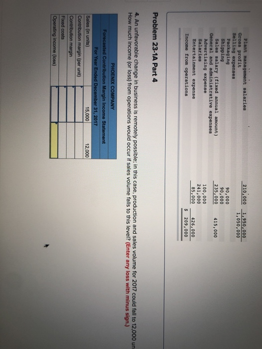 Depreciation-Plant equipment (straight-line) Utilities ($60,000 is variable) Plant management salaries $960,000 225,000