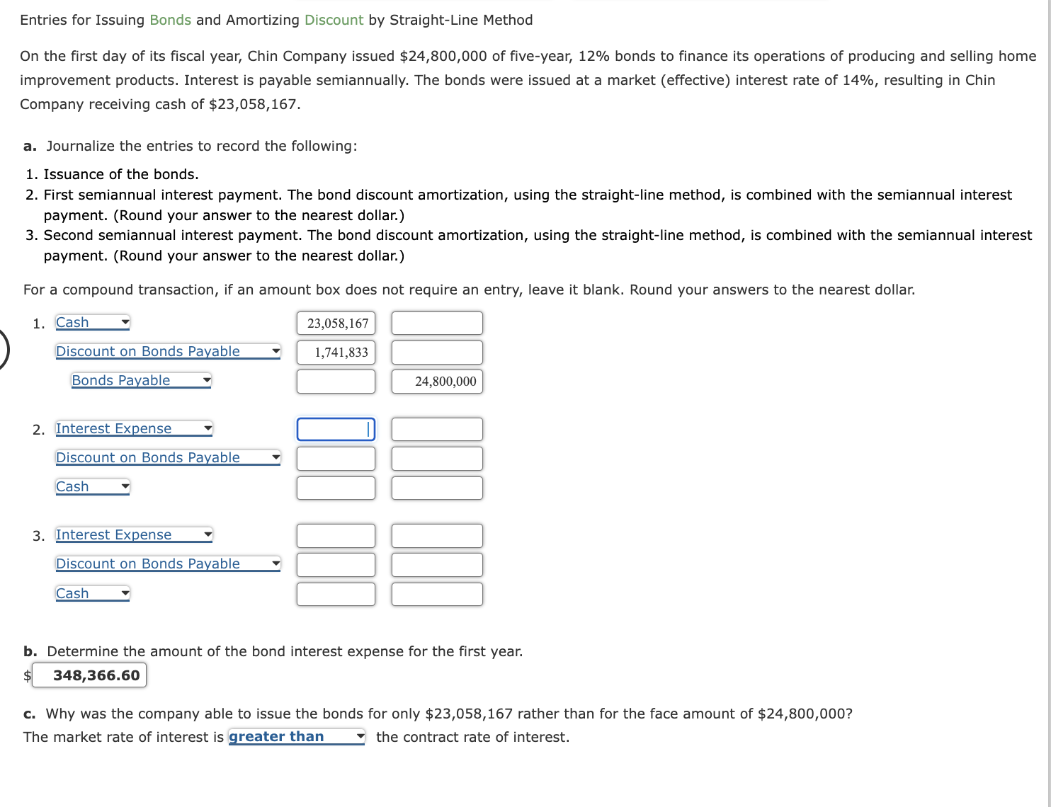 Entries for Issuing Bonds and Amortizing Discount by Straight-Line Method On