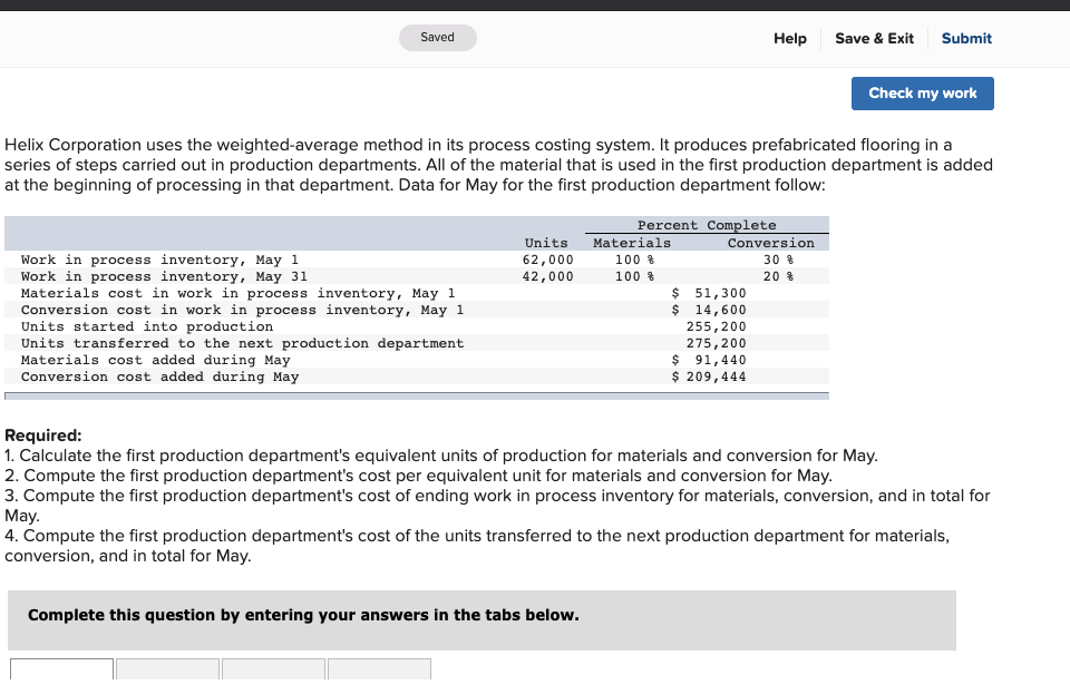 Saved Help Save & Exit Submit Check my work Helix Corporation