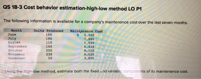  QS 18-3 Gost behavior estimation-high-low method LO P1 The following information