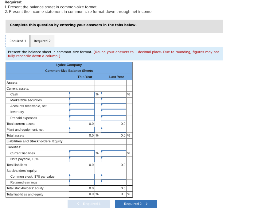 the income statement in common-size format down through net income. Complete this