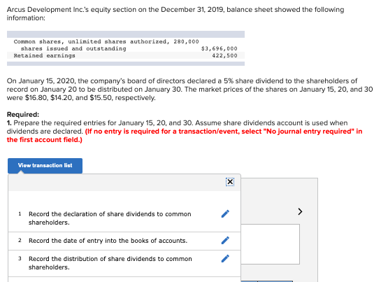 Arcus Development Inc.'s equity section on the December 31, 2019, balance
