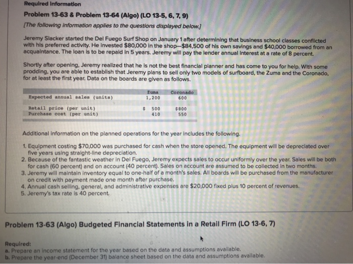  Required information Problem 13-63 & Problem 13-64 (Algo) (LO 13-5, 6,