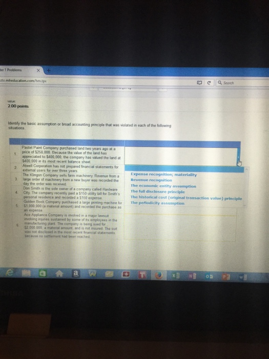 Match 1-6 with the answers shown Identify the basic assumption or broad