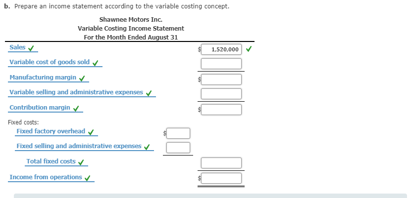 the life of me. Income Statements under Absorption and Variable Costing Shawnee