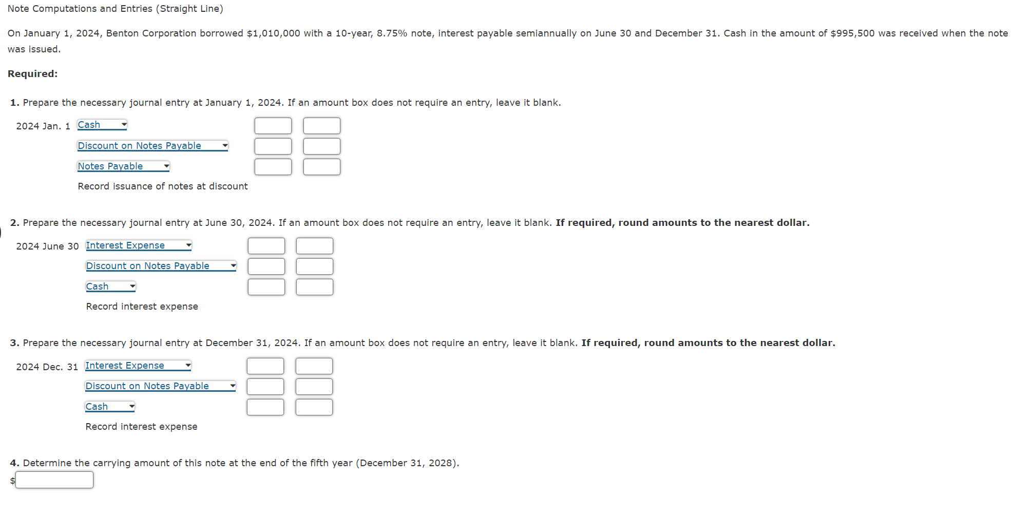 Note Computations and Entries (Straight Line) was issued. Required: 1. Prepare