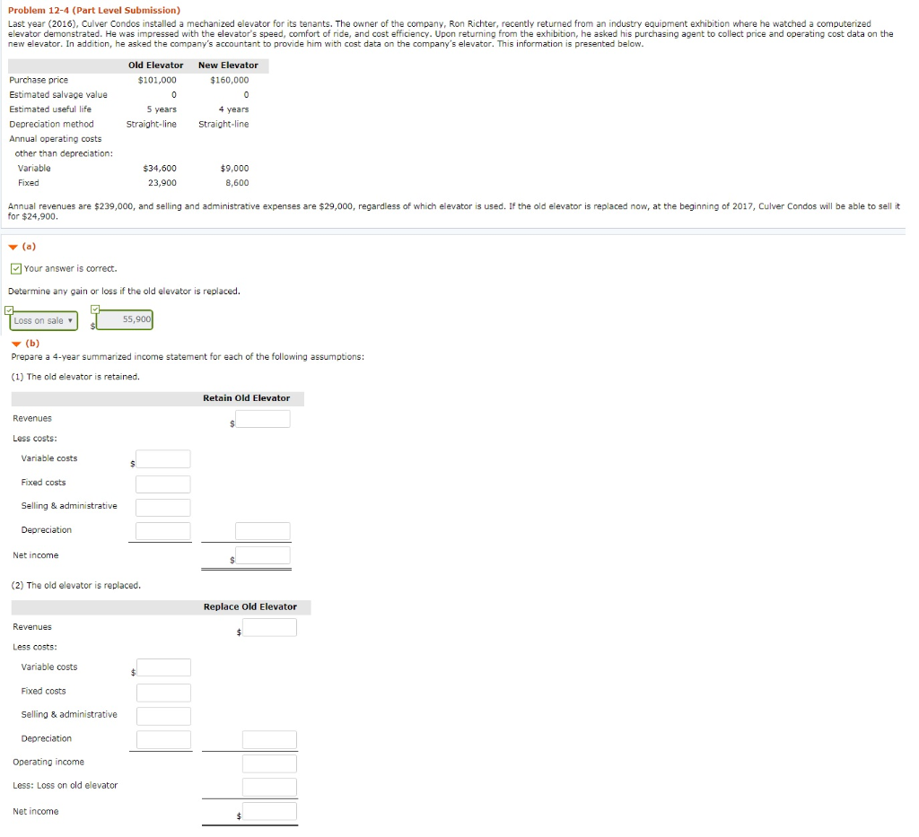  Problem 12-4 (Part Level Submission) Last year (2016), Culver Condos installed