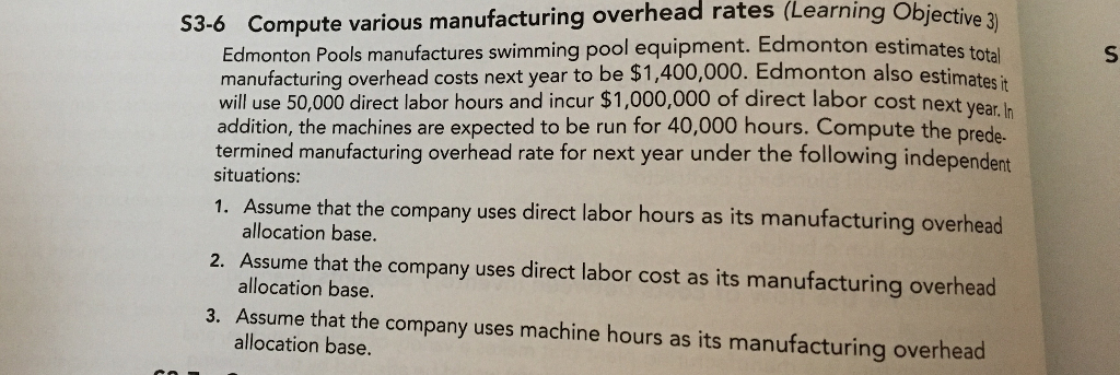 Objective 3) stimates total 53-6 Compute various manufacturing overhead rates (Learning