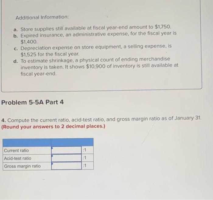 gross margin, acid-test, and current ratios LO A1, A2, P3, P4 The