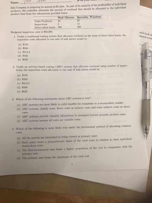  Under a traditional costing system that allocates overhead on the basis