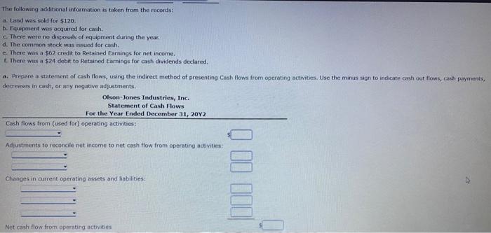 of Olson-Jones Industries Inc. for December 31 , 20Y2 and 20Y1, is