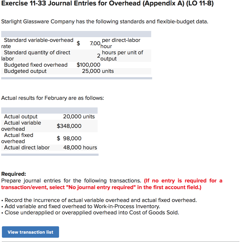  Exercise 11-33 Journal Entries for Overhead (Appendix A) (LO 11-8) Starlight