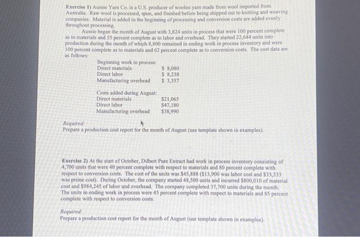 please solve and follow all steps. thanks!! Exercise 1) Aussie Yarn Co.