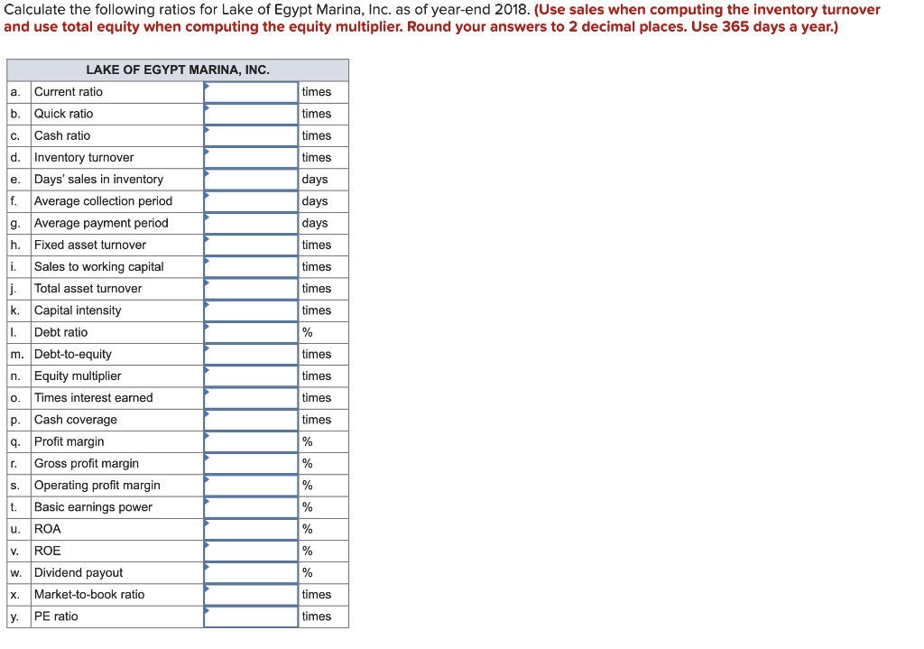 OF EGYPT MARINA, INC. Balance Sheet as of December 31, 2018 and