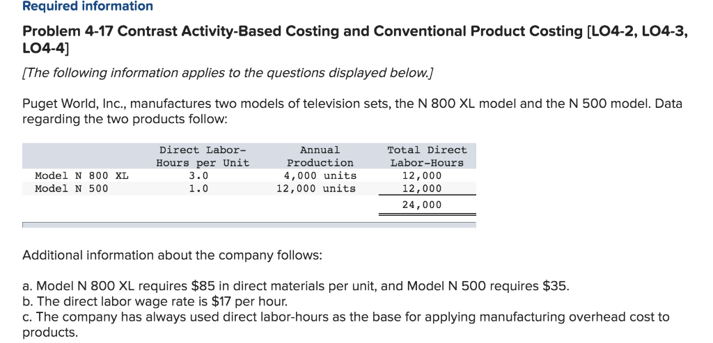 Please explain how you got each number Required information Problem 4-17 Contrast