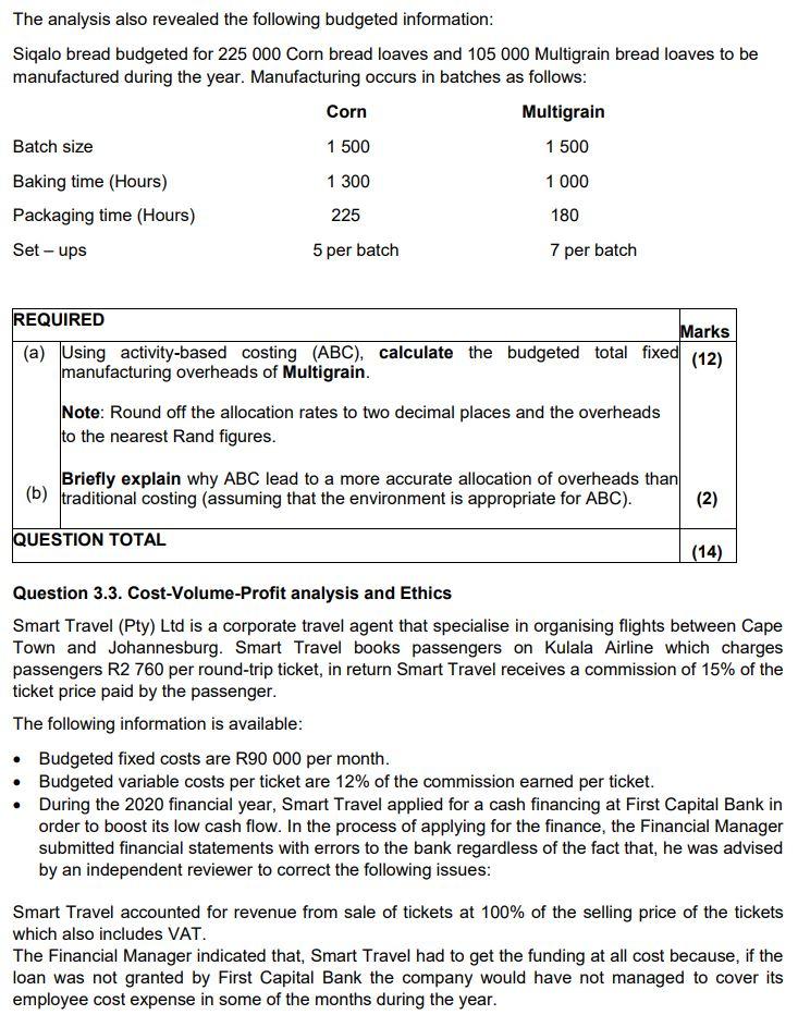 please help with Question 3.3 cost volume profit analysis The analysis