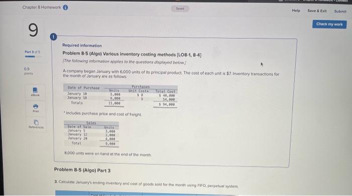  Requiced information Problem 8.5 (Algo) Various inventory costing methods [LO8-4, 8-4]
