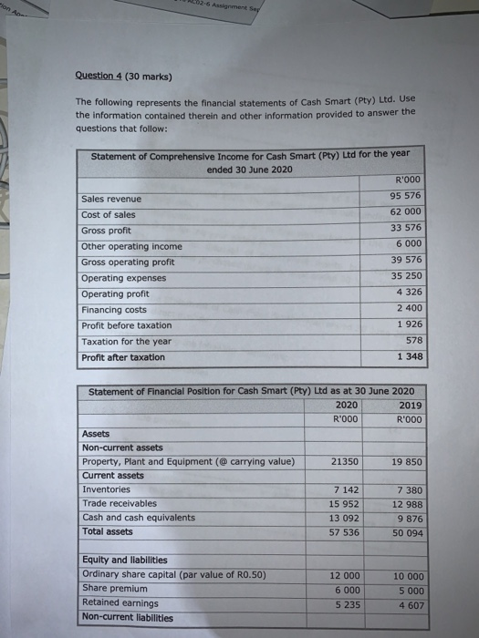  question 4.1 eson or 02-6 Assignment Ser Question 4 (30 marks)